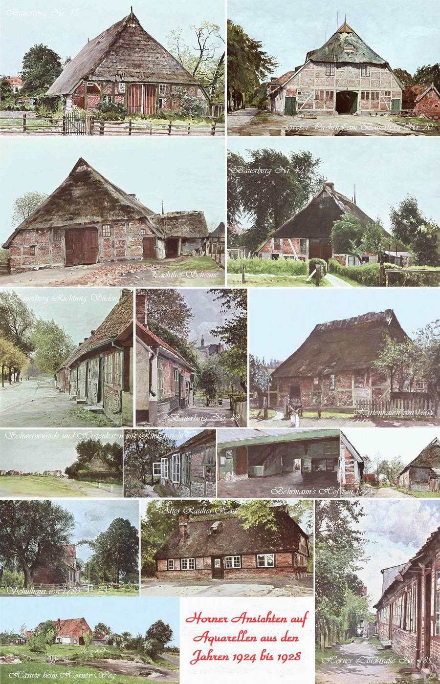 Collage verschiedener Aquarelle von Hermann Haase. Originale im Besitz des Museums für Hamburgische Geschichte.